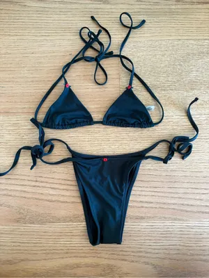 Frankie's Bikinis Black Tie-Side Triangle Bikini Set - Women Swim thumbnail 1
