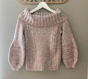 Anthropologie Sleeping On Snow By Off Shoulder Sweater Pink Sz Small thumbnail 1