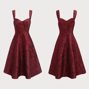 RIHOAS The Red Sweetheart Neck Jacquard Midi Dress thumbnail 6