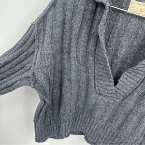 Free People We The Free Gray Rudi Funnel Neck Knit Sweater V Neck Boho Oversized thumbnail 3