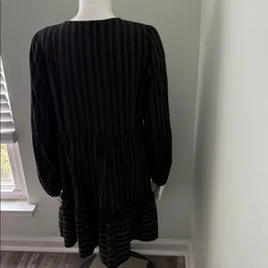 ANTHROPOLOGIE Black Metallic Long Sleeve Pippa Tiered Tunic Dress Medium thumbnail 6