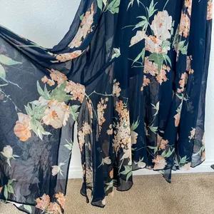 Lulus Feeling Freesia Navy Blue Floral Print Handkerchief Hem Maxi Dress thumbnail 6