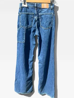 Free People tinsley high-rise baggy straight leg jeans in deep blue thumbnail 15