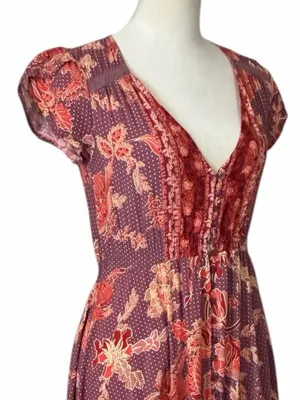 Jaase Indie Button Front Maxi Dress Women’s Size XS Bohemian Maxi Brown Floral thumbnail 7