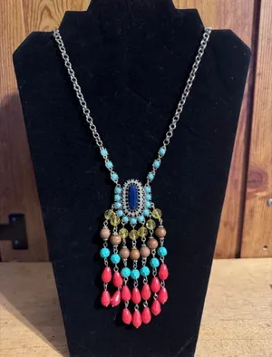 Long Statement Silver Tone Chandelier Necklace thumbnail 1
