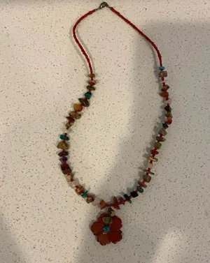 Vintage Boho Southwestern Beaded Necklace w/ Flower Pendant Stones Vintage thumbnail 2