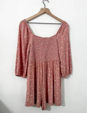 American Eagle Pink Mauve Floral Long Sleeve Romper Medium thumbnail 3