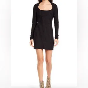 Reformation Vittoria Ribbed Long Sleeve Knit Dress black size Large thumbnail 2