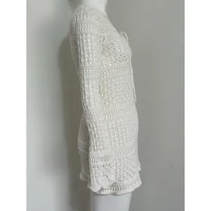 Women's Crochet Cover Up 100% Cotton Beachy Long Sleeve Size M Cottagecore thumbnail 4