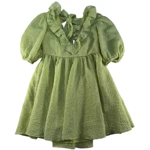 Mable M Medium Babydoll Mini Dress Green Textured Puff Sleeves Pockets‎ Coquette thumbnail 3