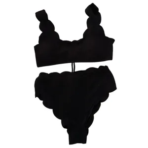 High Wasited Bikini Sets for Women Scalloped Trim Two Piece Swimsuit thumbnail 4