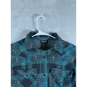 WRANGLER S Retro Punch Boyfriend Flannel‎ Shacket Aztec southwestern print Pearl thumbnail 10