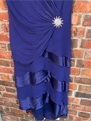 Tadashi Shoji womens tiered ruffled silk ruched broach cocktail dress blue 12 thumbnail 3