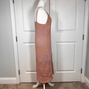 Freshman 1996 Crochet Maxi Dress XL Boho Festival Cottagecore Pink Orange Lined thumbnail 2