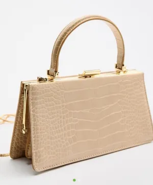 Zara NWT Structured Croc-Embossed Top-Handle Bag, gold chain crossbody strap thumbnail 1
