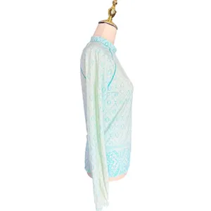 Cabana Life Women Rash Guard Long Sleeve Teal Geometric Quarter Zip Swim Top Med thumbnail 3