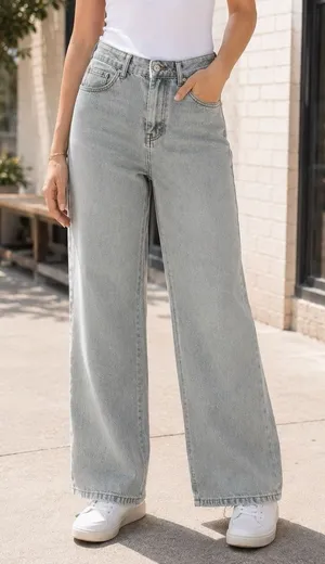 NEW Edikted‎ Low Rise Wide Leg Acid Washed Jeans Capsule Skater Grunge M thumbnail 1