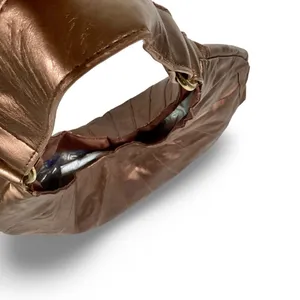 Bronze Colored Vegan Leather Hobo Bag Brown thumbnail 3