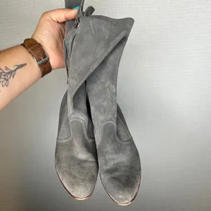 Vintage Grey Suede Western Mid Calf Boots 7M Concho Fringe Kitten Heel USA‎ Made thumbnail 2