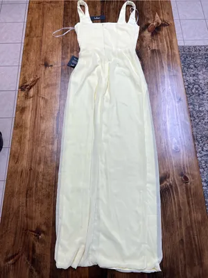 Lulus Glamorous Disposition Light Yellow Ruched Maxi Dress Size Small NWT thumbnail 9