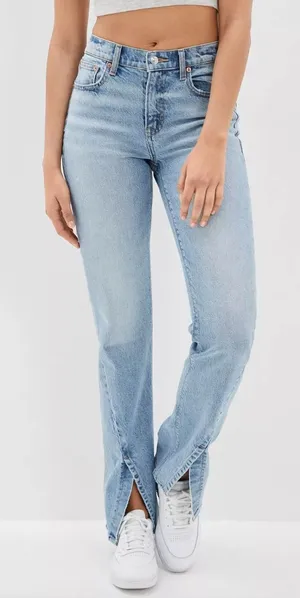 American Eagle '90s Bootcut Jean Faded Indigo Split Hem Y2K Streetwear‎ Size 4 thumbnail 1