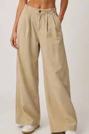 NWT LOFT Wide Leg Loose Fit Pleated Poplin Trouser Pant Tan Size Small thumbnail 1