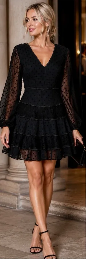 Bardot Mae Lace Tiered Swiss Dot Fit & Flare Mini Dress - Black - Size US 6🧡🍄 thumbnail 1