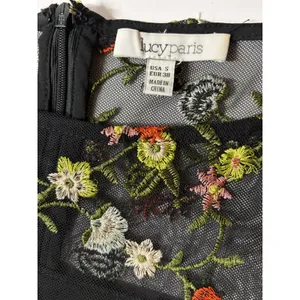 Lucy Paris Black Floral Embroidered Mesh Dress Sheer Overlay Romantic Size S thumbnail 8