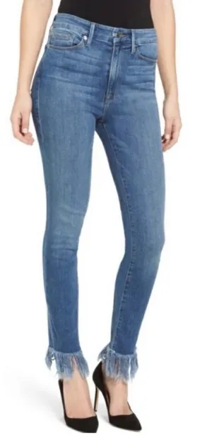 Good American Good Waist Frayed Hem Jeans Blue Size 8 thumbnail 1