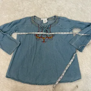 Motherhood VTG Womens Floral Embroidered Cotton Denim Long Sleeve Sz S Boho Indie Cottage thumbnail 4