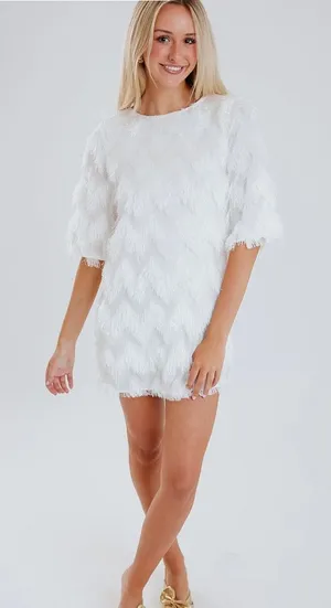White fringe mini dress Size L thumbnail 1