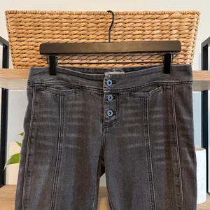 Free People Mid-Rise Washed Black Raw Hem Bell Bottom Flare Jeans, 29 thumbnail 2