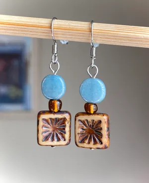 Handmade quality Czech glass beads chic fairy boho vintage retro style dangle earrings🌿✨ thumbnail 1