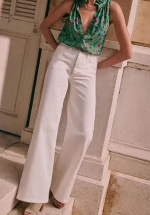 Sezane Wide Leg White Denim Jeans Size 40 or 8 thumbnail 1