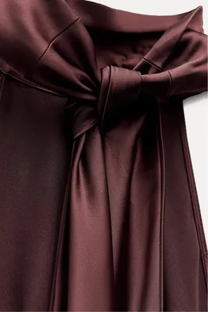 Zara maxi halter scarf satin Elegant Burgundy Brown Evening Wedding Dress thumbnail 18