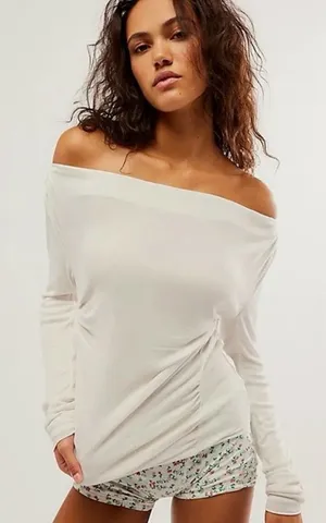 Free People Long Sleeve Night We Met Tee in White thumbnail 1