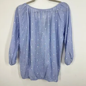 J. Crew Blue Peasant Top Polka Dot Gauzy Tie Neck Tassel‎ 3/4 Puff Sleeve Size M thumbnail 10