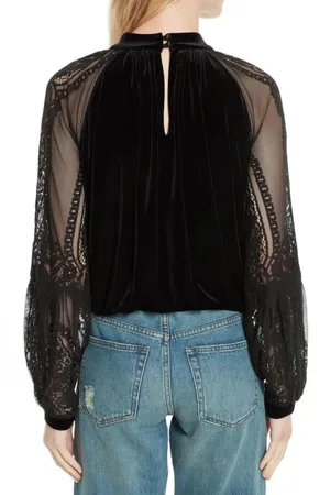 Free People Lace & Velvet Sleeve Dream Team Top thumbnail 3
