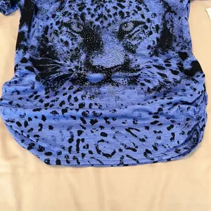 NWT Thomas & Olivia szS Lustry lavender SS leopard print studded rouched Tshirt thumbnail 5