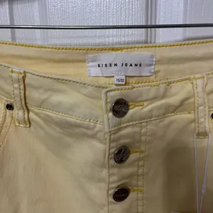 RISEN: PALE YELLOW‎ High Rise button fly distressed Ankle Straight Pant 32! thumbnail 5
