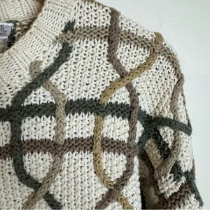Geoffrey Beene 90s hand knit 3D multicolor sweater interwoven lattice pattern S thumbnail 5