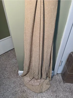 Vintage Bari Jay Women's Maxi Dress Halter V-Neck Cinched Beige‎ Gold Glitter thumbnail 3