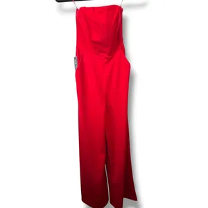 NEW Express Red Crepe Strapless Wide Leg Timeless Stretchy Timeless Jumpsuit XS thumbnail 3