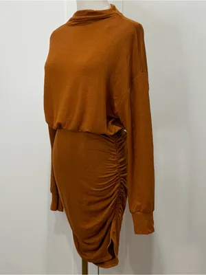 NWT Anthroplogie Daily Practice Ruched Cozy Dress Medium Brown Long Sleeve Fall thumbnail 7