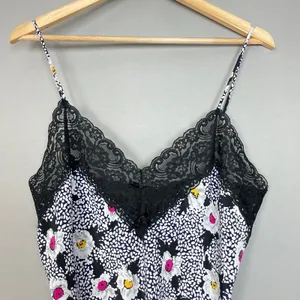 Vintage Teddy Lingerie Floral 1980s Women Lace Navy‎ White Ruffle Retro Bodysuit thumbnail 3