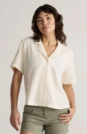 Quince Shirt Womens Large Gauze Button Collared Blouse 100% Cotton #FF9-3 thumbnail 1