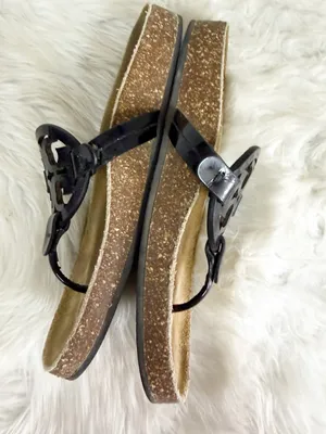 Tory Burch Miller Cloud Sandals Black Logo Thong Sandals Size 6.5 thumbnail 2