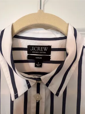 J. Crew White Button-Up Shirt with Black Stripes thumbnail 3