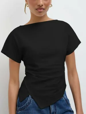 Cider Vertical Short Sleeve  Solid Blouse thumbnail 2