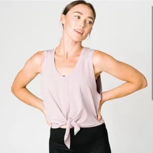 Zyia Active‎ cropped lilac front tie v neck shirt size M thumbnail 1